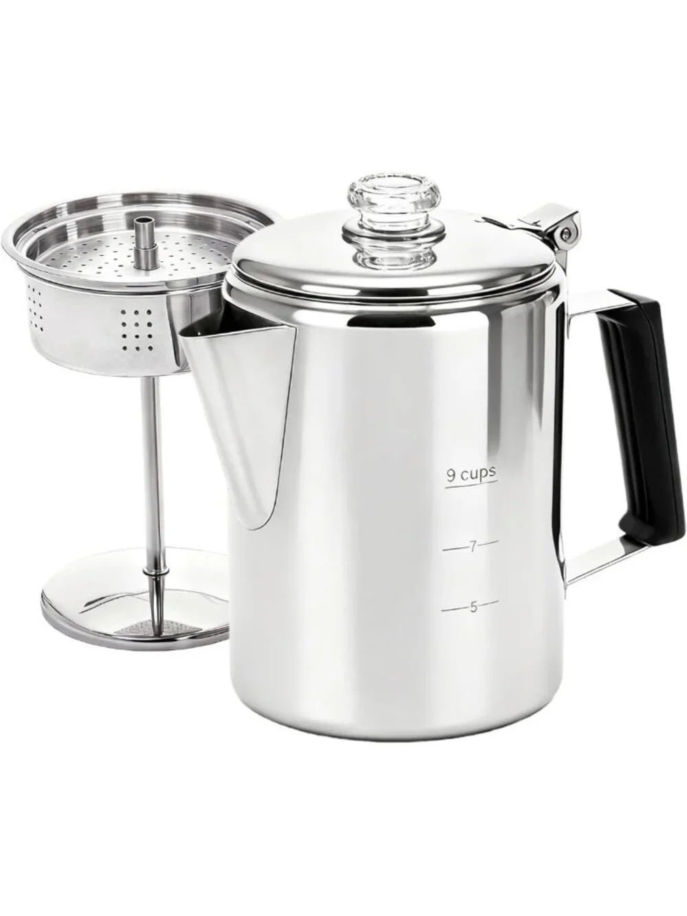 Durable Stainless Steel Camping Coffee Pot - 9 Cup Outdoor Brew Maker for